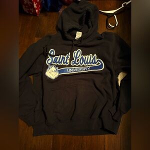 Gildan Black Hoodie with Blue and White Print